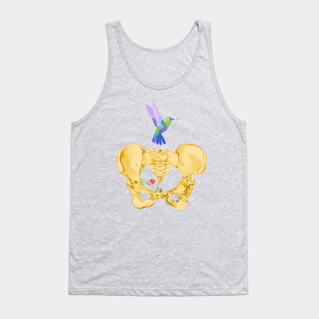 Bones of female pelvis with hummingbird in watercolor Tank Top by Carola-art